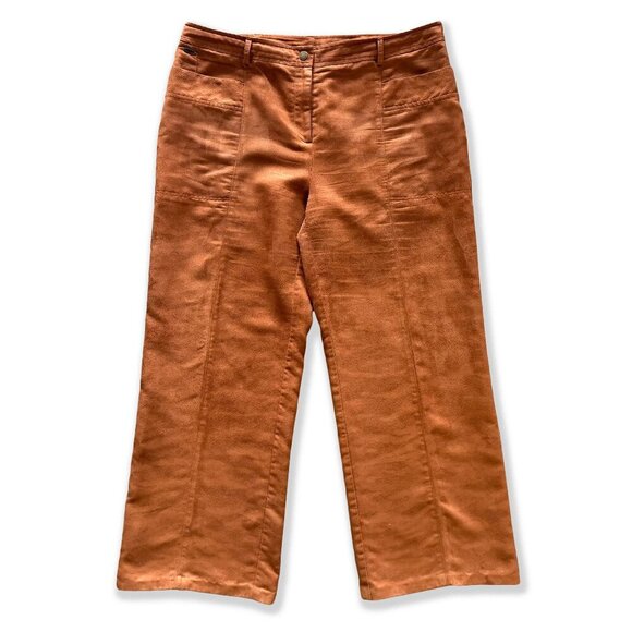 Vintage 90s Faux Suede Pants – Burnt Orange Tan Western Cowgirl Y2K Boho - Picture 1 of 4